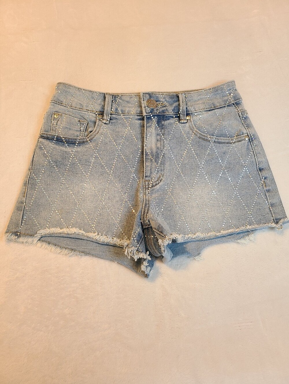 Derek Heart Light Blue Diamond-Quilt Denim Shorts Juniors Size 1